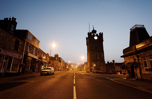 Dufftown - village centre at dusk. (Photo: Paul Tomkins)