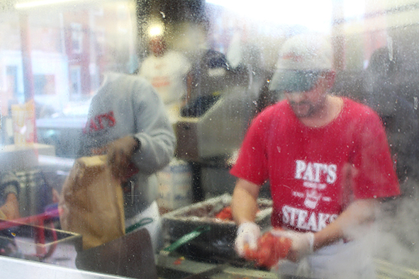 Cooking up the steak at Pat's (Photo: Paul Stafford)