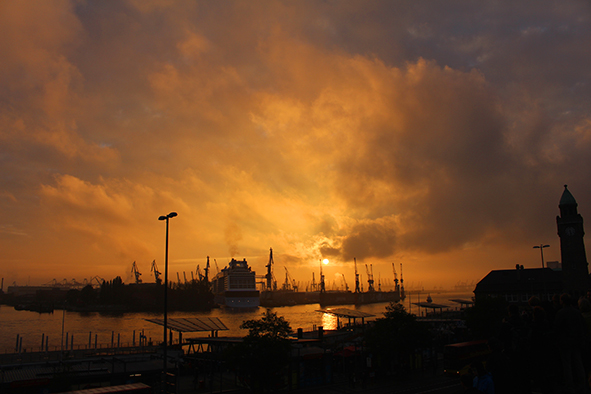 Sunset as the Cruise Liner is Prepared for Her Maiden Voyage (Photo: Paul Stafford)