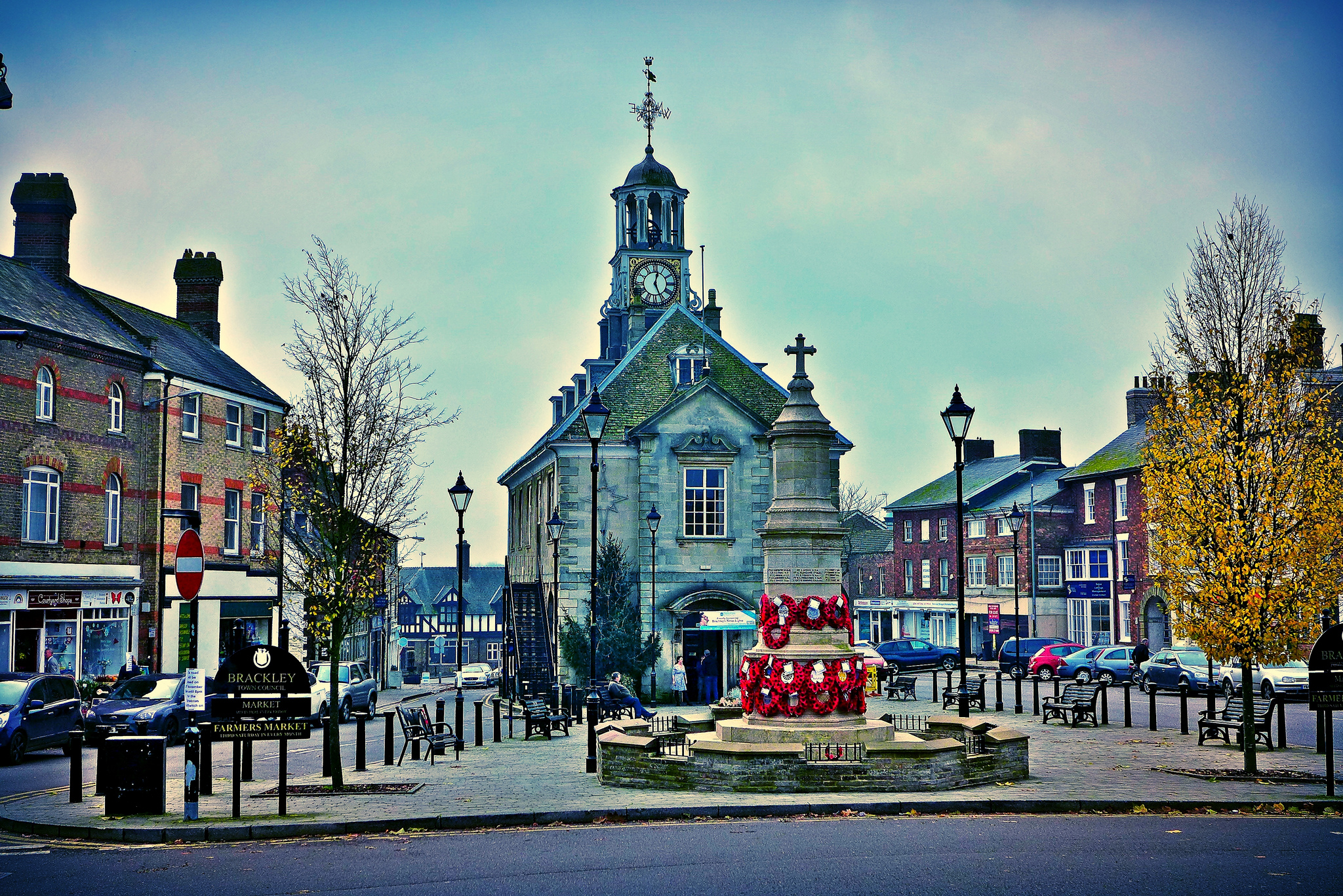 A view of Brackley’s Town Hall and War Memorial