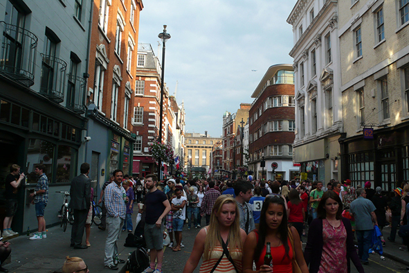 Soho becomes a riot of colour and activity during the annual pride party in June (Photo: Rosa G via Flickr) 