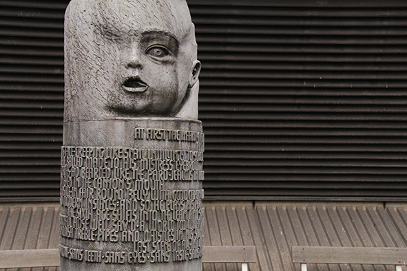 Base of the As You Like It totem pole with Jaques' soliloquy inscribed (Photo: Paul Stafford)