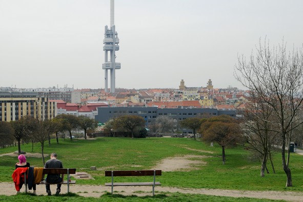 Contemplating the roofs of Žižkov and the TV tower from Parukářka park (Photo: Maria Hagan)