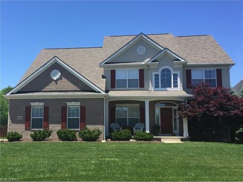 Overlooking the front lawn of a large house in Broadview Heights