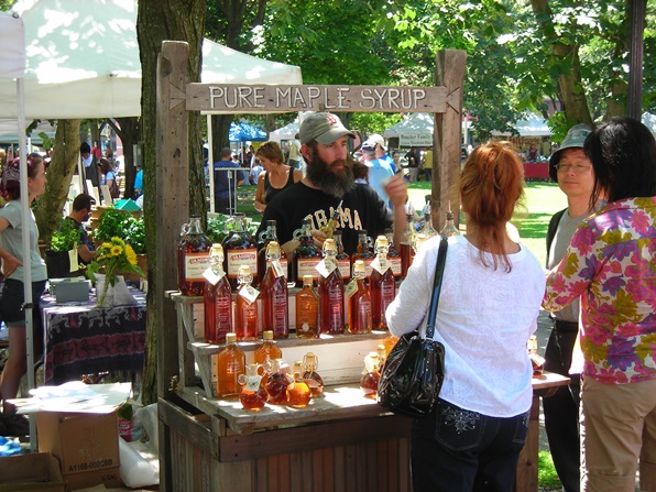 Maple syrup for sale at the Burlington Farmer's Market