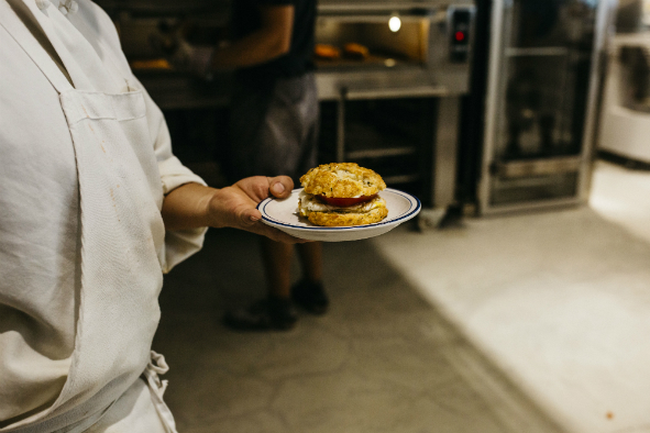 A hand-delivered biscuit sammie at Baked Joint (Photo: Erin Krespan)