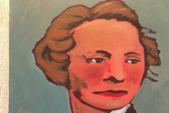 Poet Edna St. Vincent Millay's portrait by the artist Jackie Avery hangs near the piano the young poet was 'discovered' at in the lobby of the Whitehall Inn (Photo: Janine Weisman)