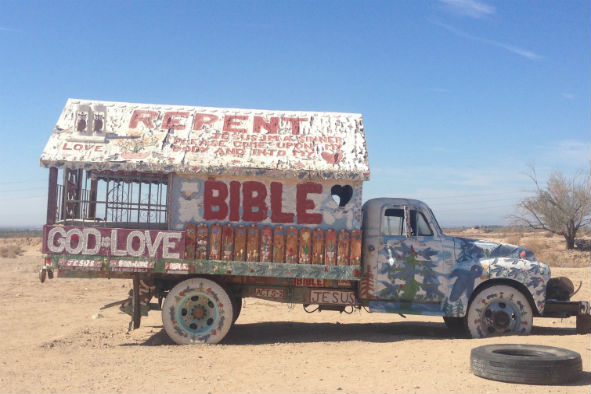 Decorated truck at the base of Salvation Mountain (Photo: Helen Jack)
