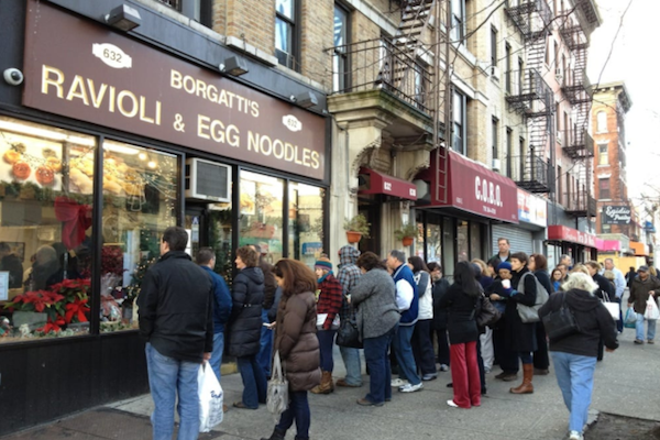 Lines get long at Borgatti's during the holiday season, photo by Tom M via Yelp. 