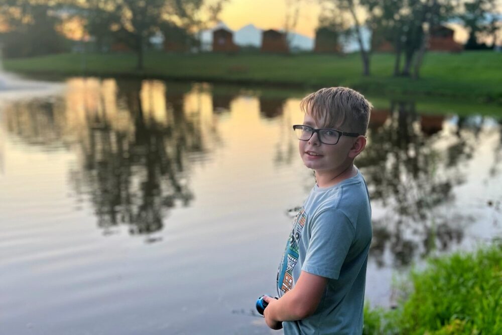 Camper enjoys fishing at Hershey Road Campground in Pennsylvania
