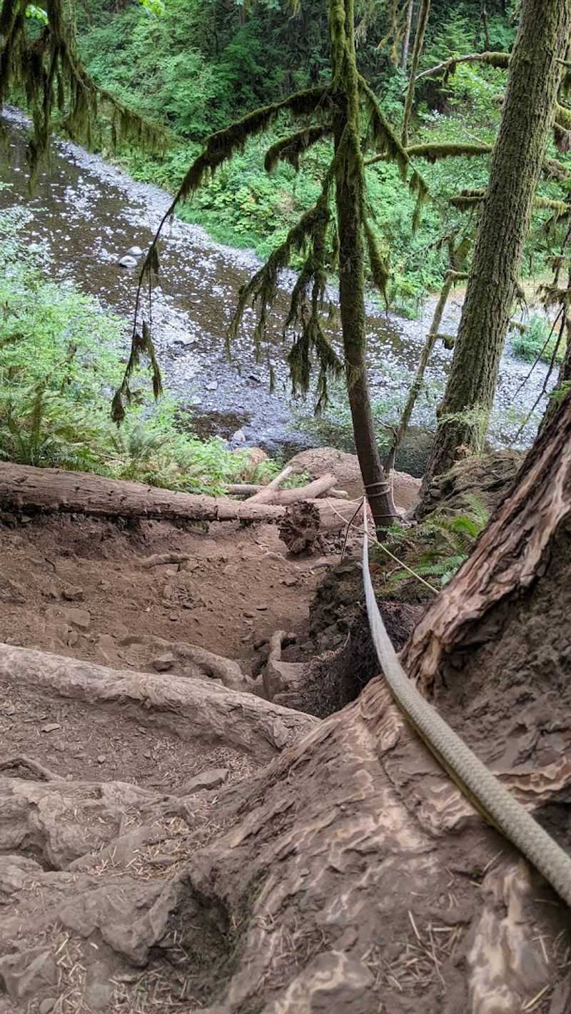 Rough Terrain And Ropes Make The Descent An Adventure