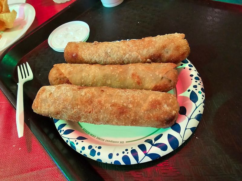 The Egg Rolls Are Handmade And Stuffed with Shrimp Or Chicken