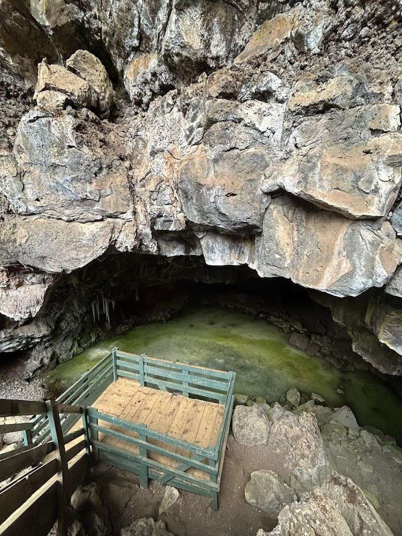 Frozen Shadows Inside A Lava Tube