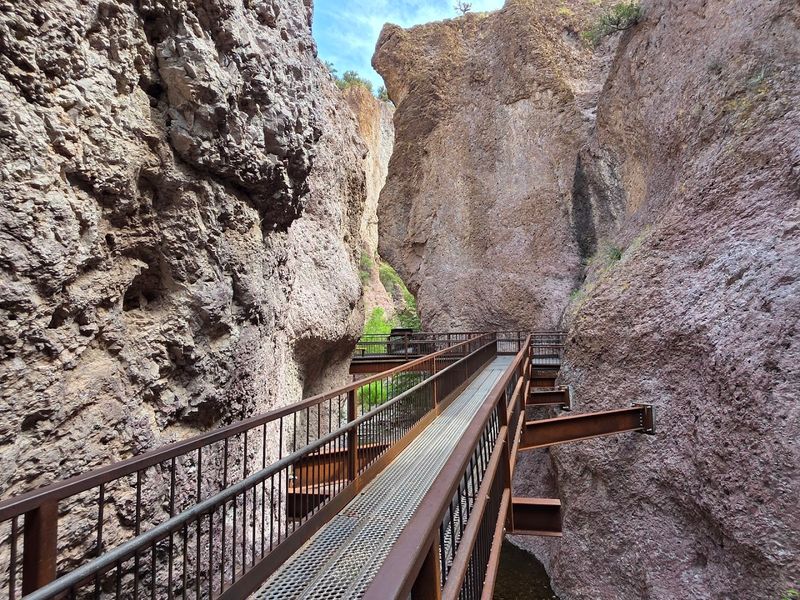 Suspended Walkways Above A Narrow Canyon