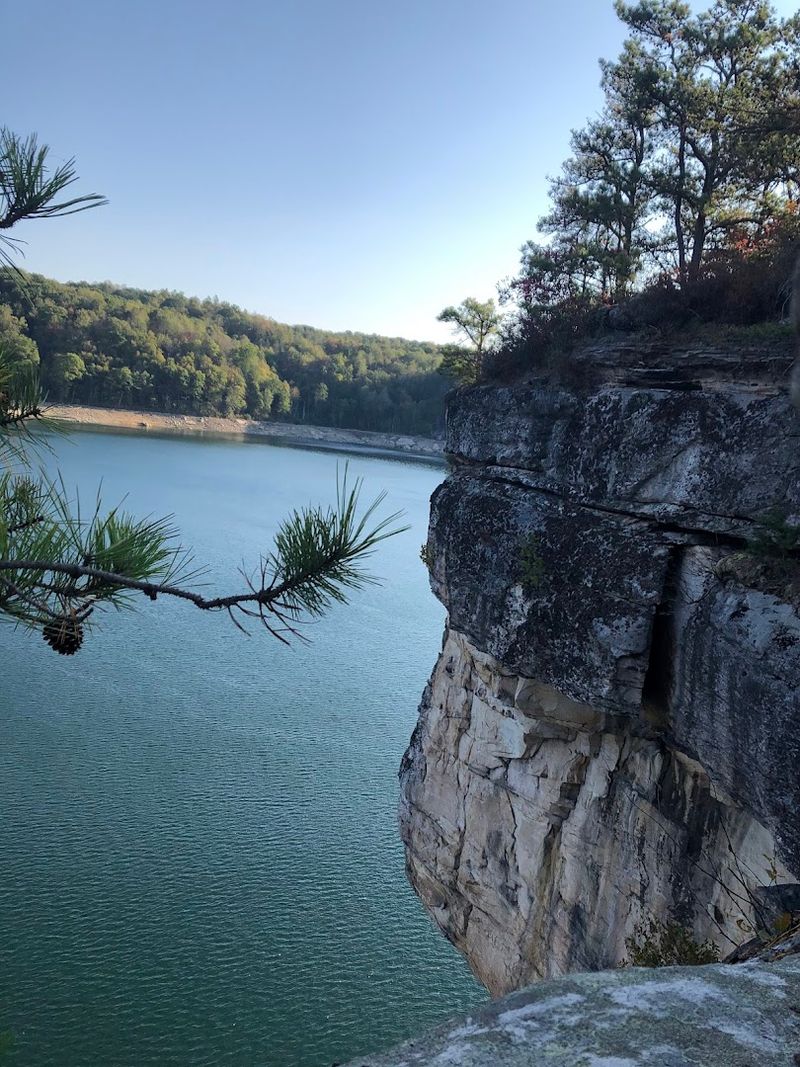 Rock Climbing Along Cliffs That Drop Straight Into The Lake