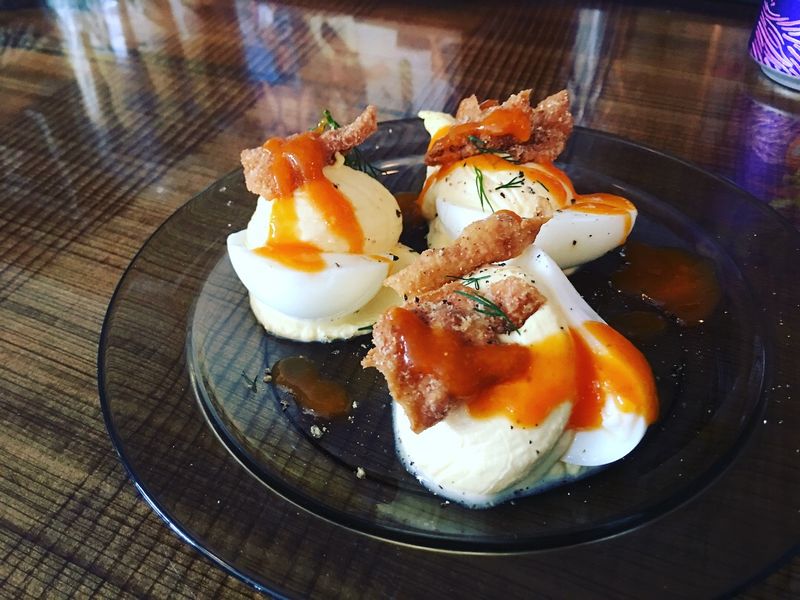 Deviled Eggs With Fried Chicken Skins
