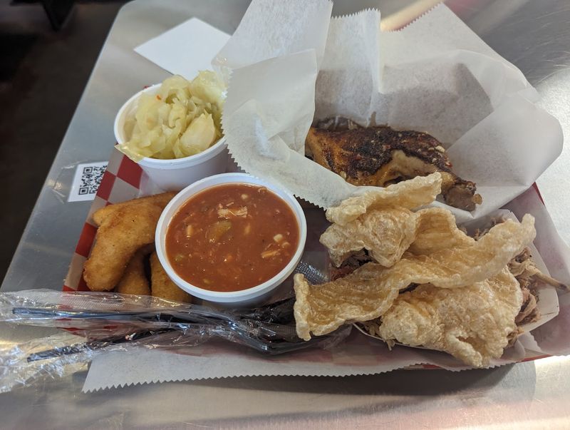 Fresh Pork Skins And Hush Puppies Come With Much Of The Meal