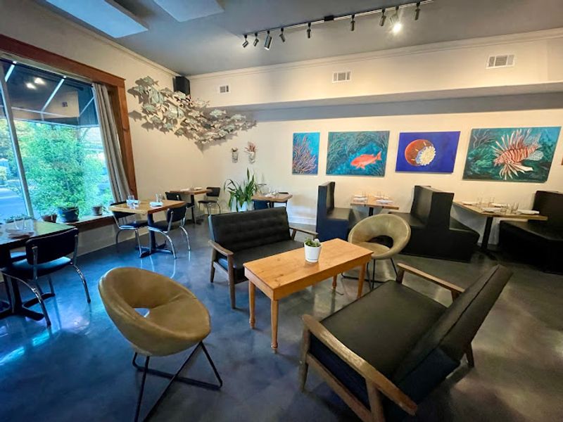 Reclaimed Wood and Local Artwork Inside