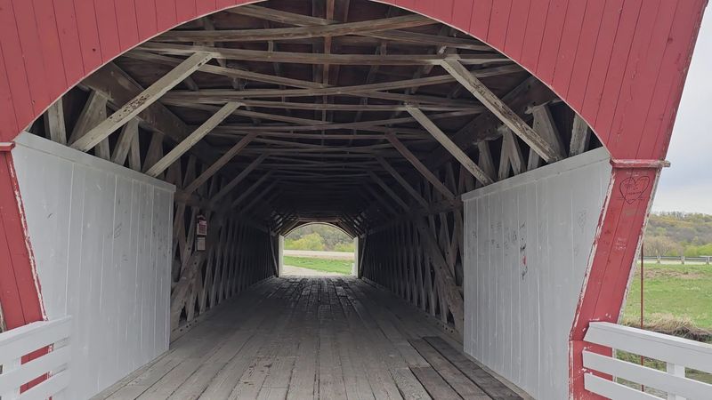 Hogback Covered Bridge And North River Valley Drive, Winterset