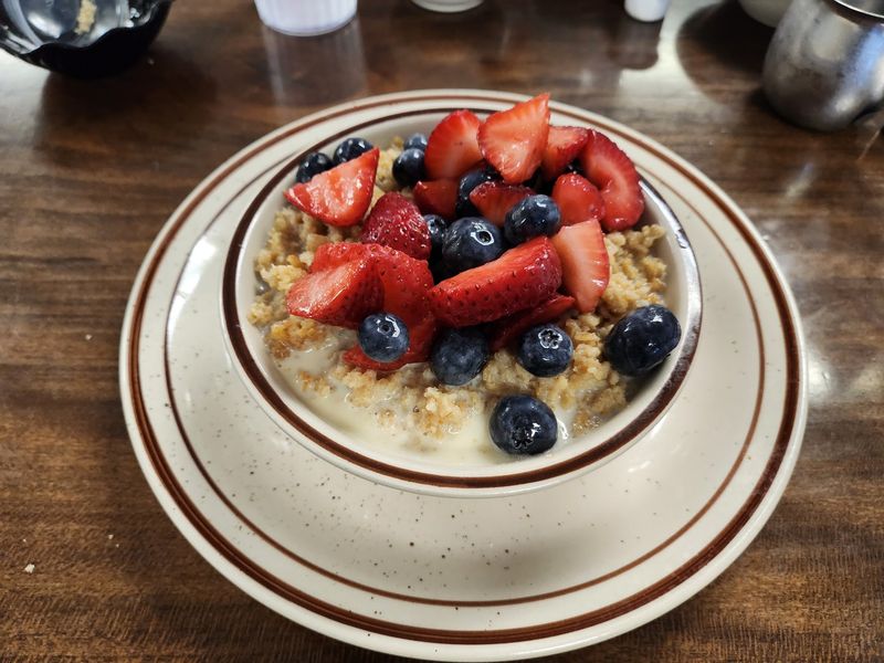 Breakfast Served With Fried Potatoes and Baked Oatmeal