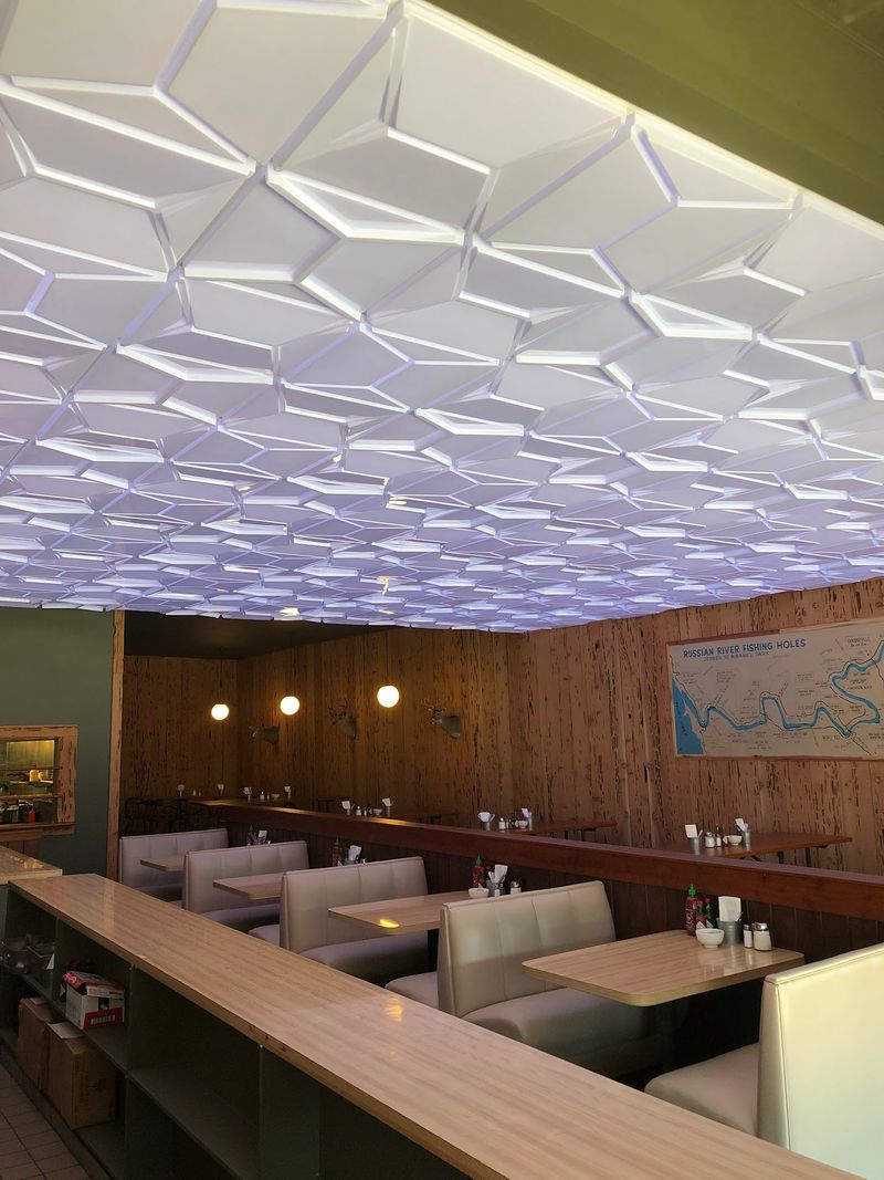 Booths, Picnic Tables, and a Groovy Ceiling