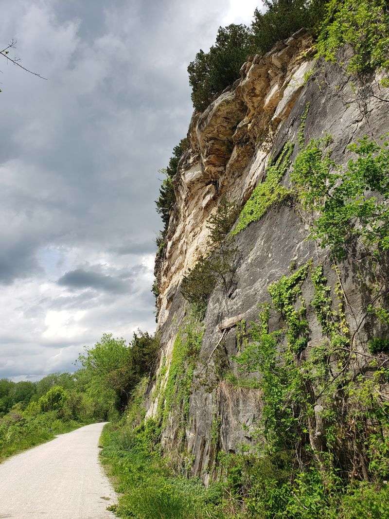 Bluffs Rise Beside Long River Sections