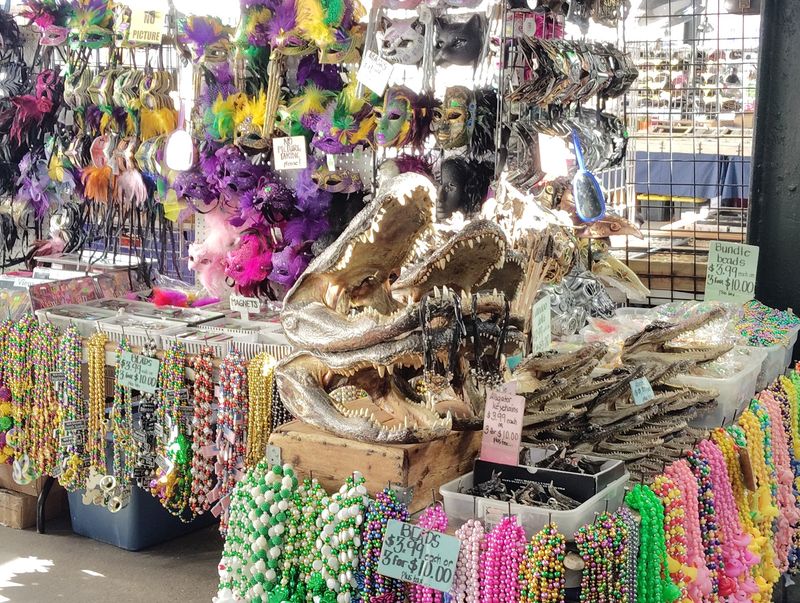 Flea Market Tables Full Of Beads And Gator Heads