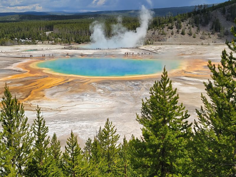 The Fairy Falls Overlook Reveals Grand Prismatic Spring From Above