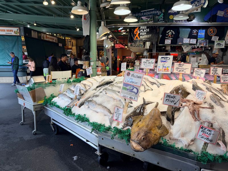 A Seafood Counter Beneath Seattle's Famous Market Sign
