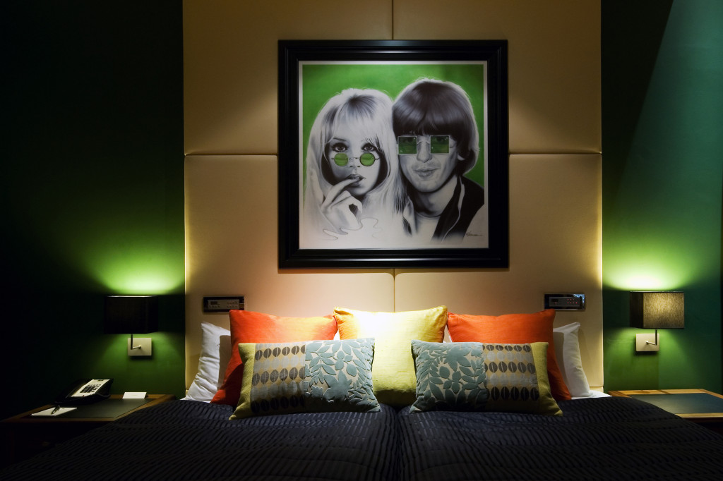 A hotel room at the Beatles themed Hard Days Night hotel
