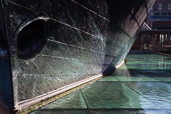 The SS Great Britain in its 10 centimetre sea covering over glass. (Photo: Chris Allsop)