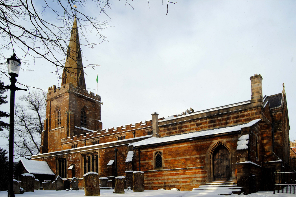 A snow-capped church in Uppingham