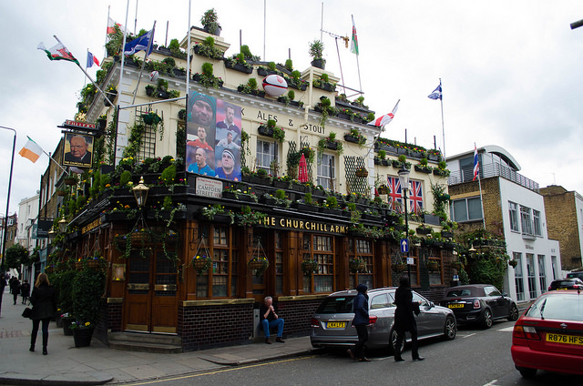 The grand exterior of the Churchill Arms (Photo: Jeremy Nelson via Flickr)