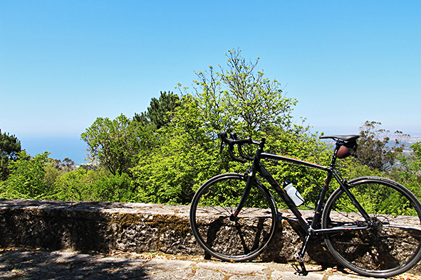 The bike at the top of the Sintra Mountains looking out towards the Atlantic (Photo: Paul Stafford)