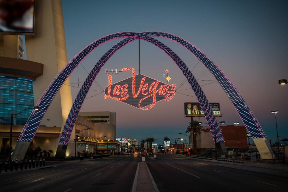 Downtown Las Vegas Gateway Arch is Officially Lit