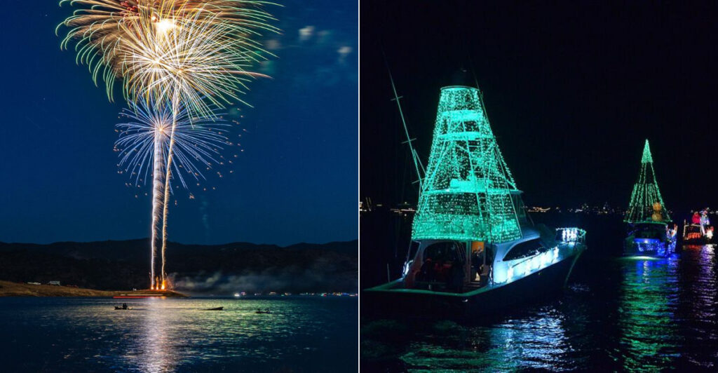 Fireworks and boat parade at Cypress Bend Park