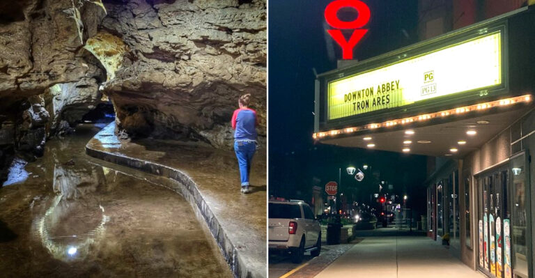 The Quirky Iowa Town Where A Day Trip Can Start In A Cave And End At A Historic Theater
