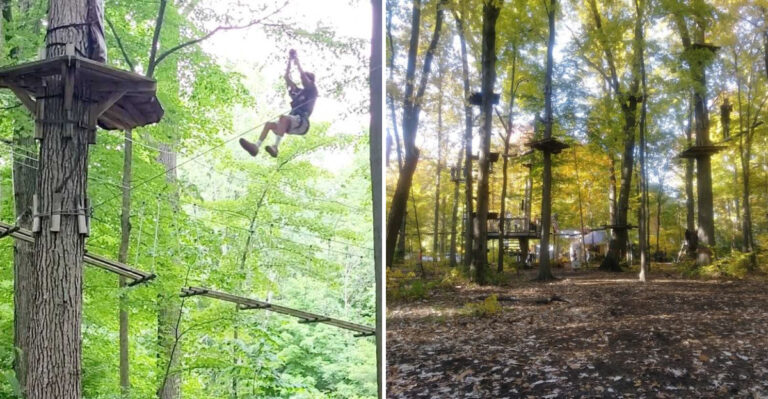 This Michigan Treetop Adventure Tests Your Courage On Ziplines Up To 35 Feet Above The Ground