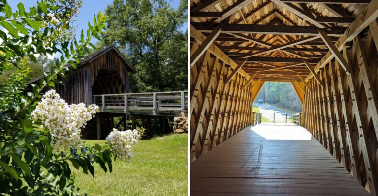 This Quiet Georgia Back Road Leads To A Covered Bridge Rebuilt After A Historic Flood