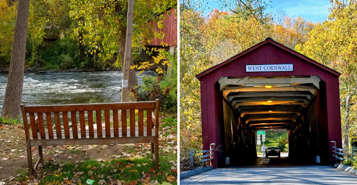 This Connecticut Covered Bridge Crosses The Housatonic River And Fall Color Makes It Postcard Perfect